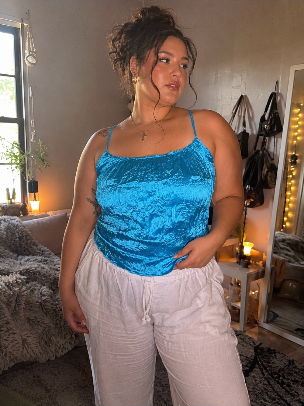 Daisy Fuentes Bright Teal Blue Satin Cami